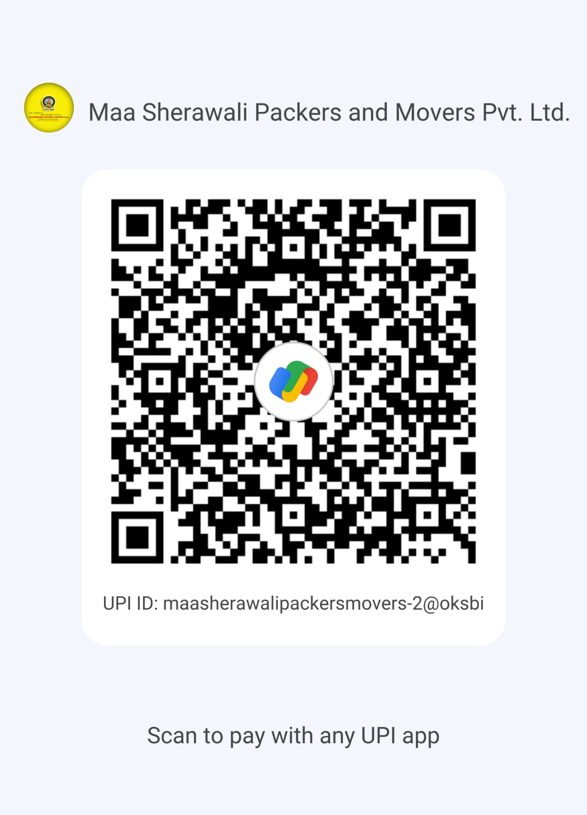 Google Pay QR Code - MAA SHERAWALI PACKERS & MOVERS PVT. LTD.