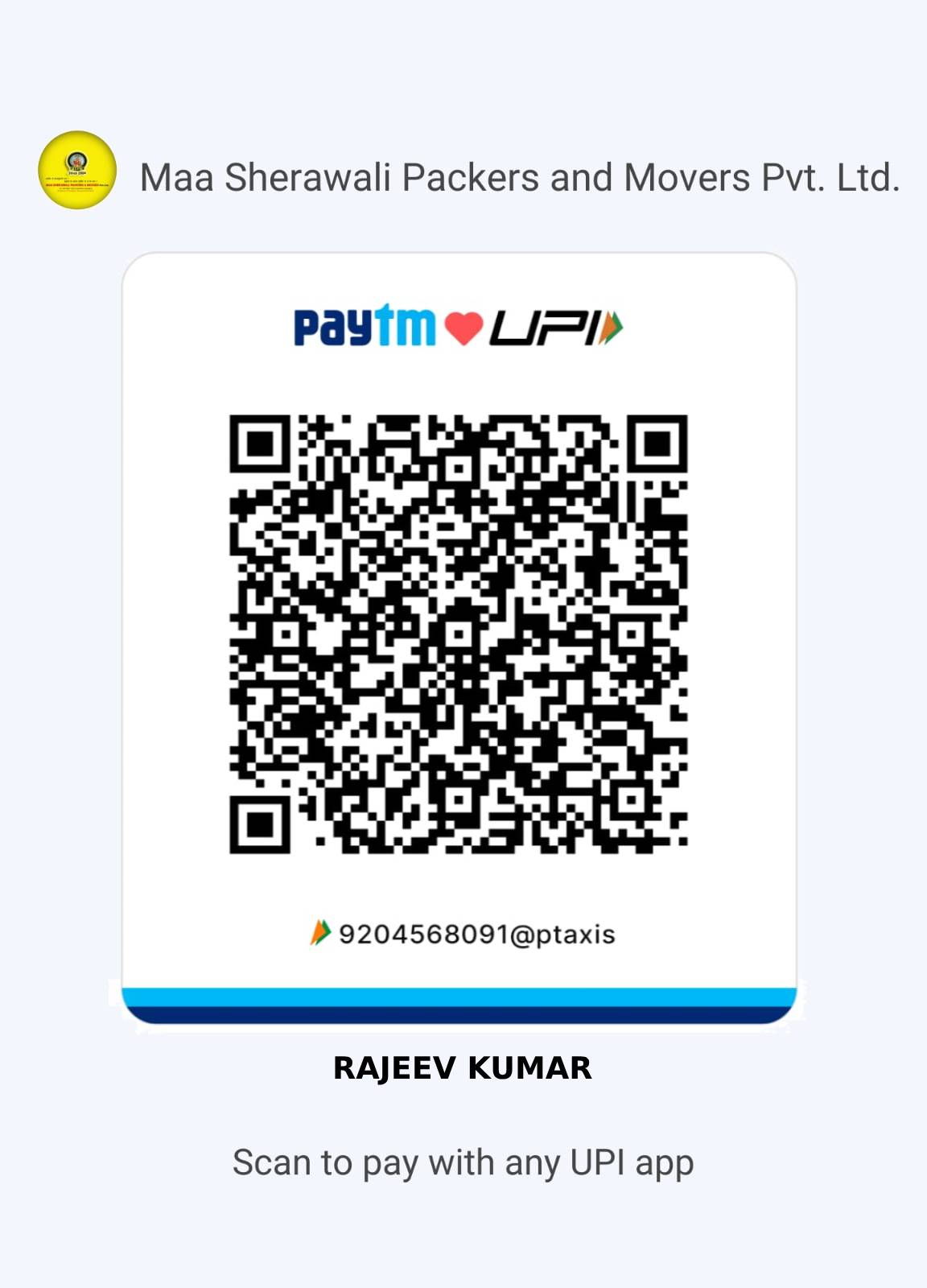 Paytm QR Code - MAA SHERAWALI PACKERS & MOVERS PVT. LTD.