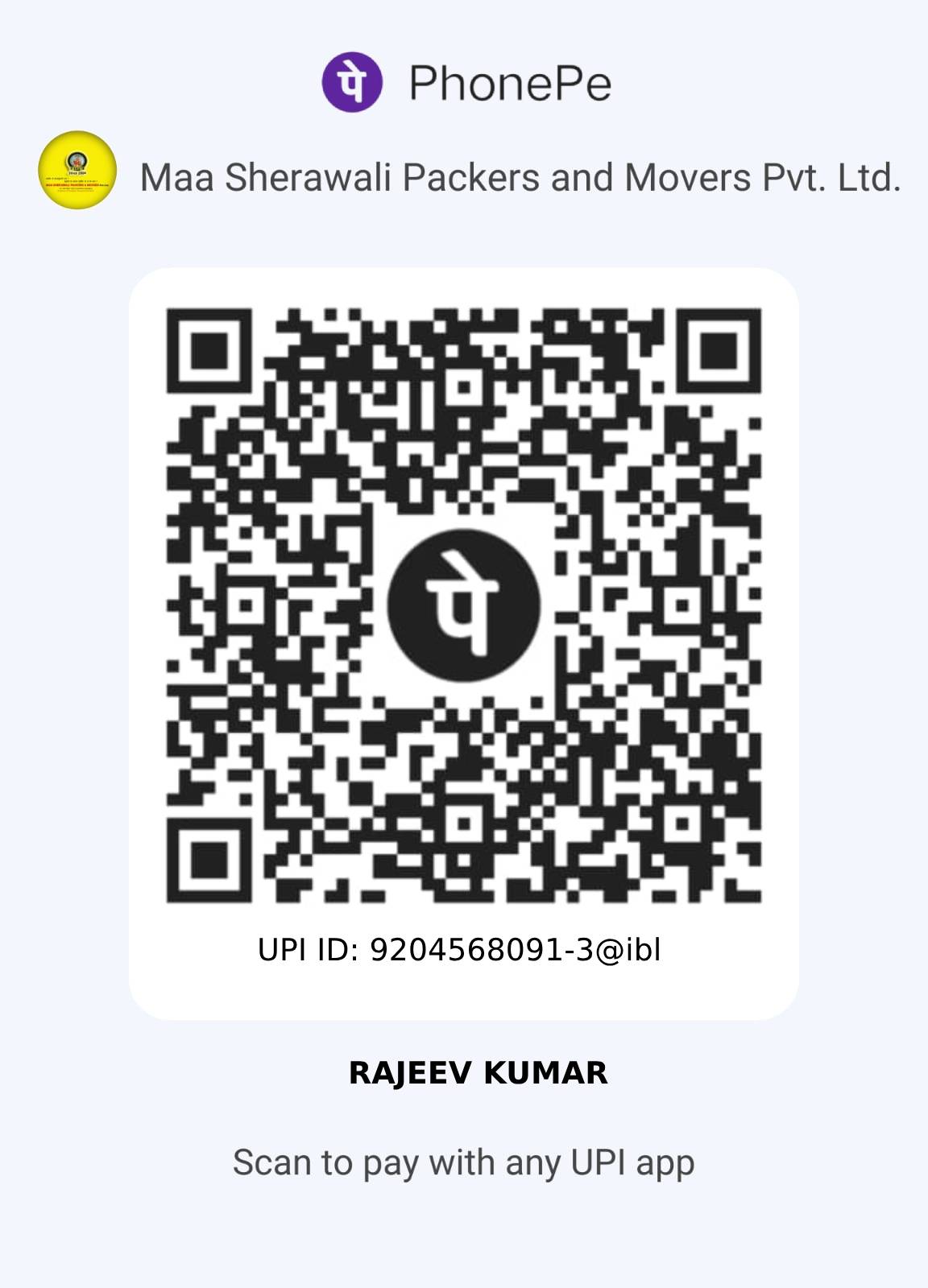 PhonePe QR Code - MAA SHERAWALI PACKERS & MOVERS PVT. LTD.
